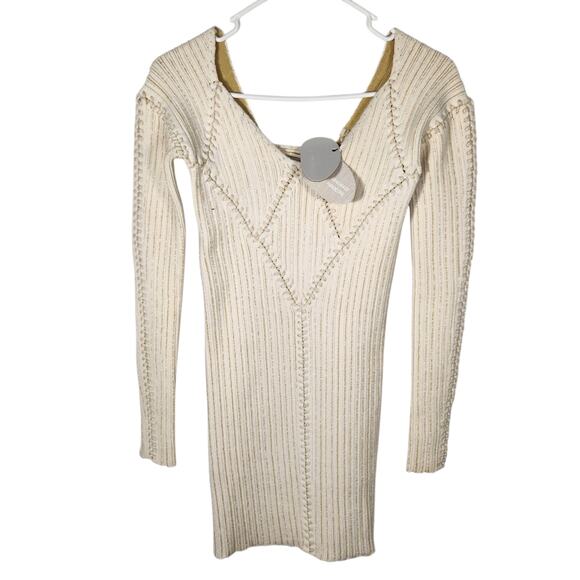 ISA‎ BOULDER lace-Up Knit Top / Dress S Cream Cocktail Y2K Retro Party - Picture 3 of 13